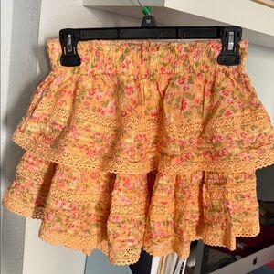 aerie orange Floral Tiered Mini ruffle mini Skirt